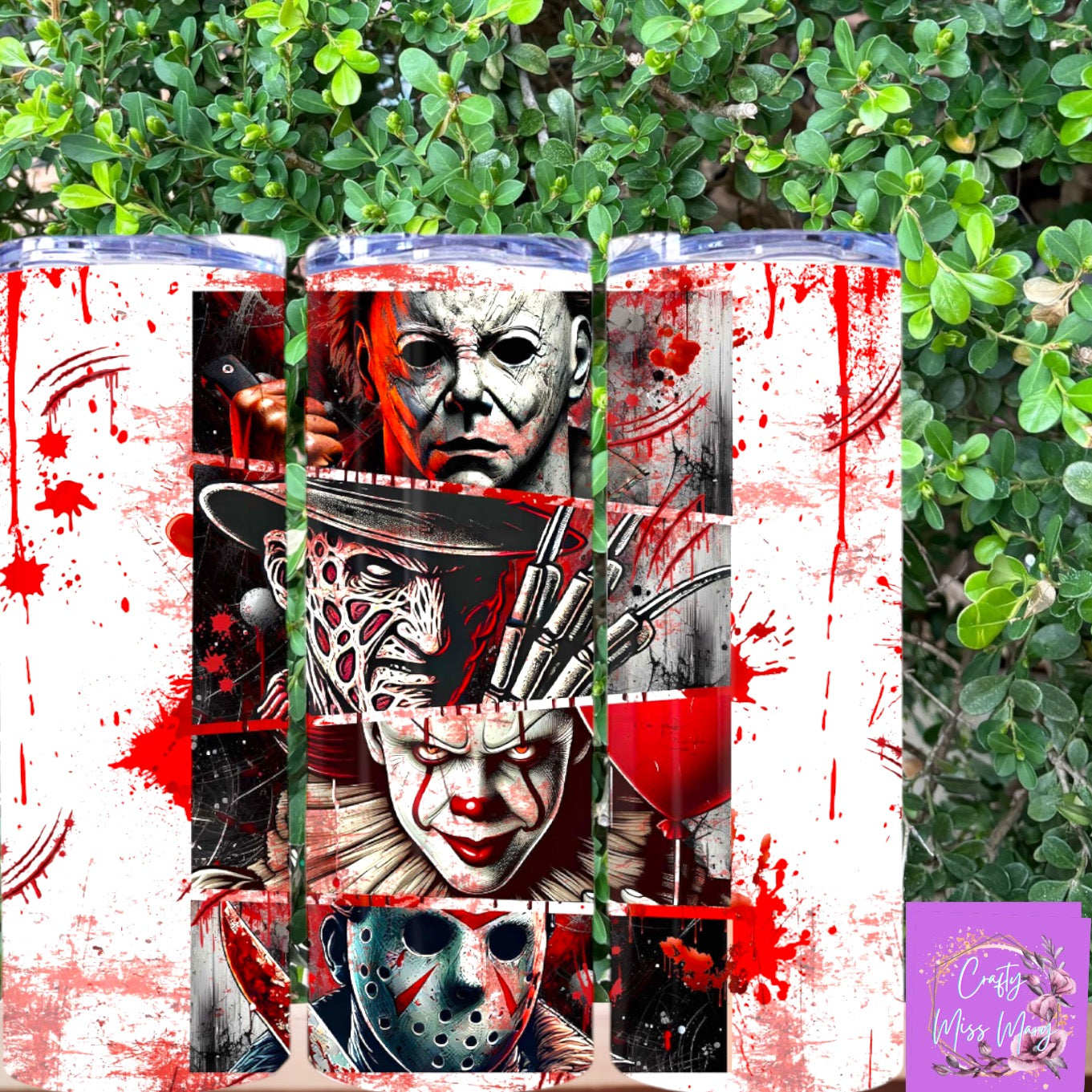White and Red Horror Friends-Tumbler