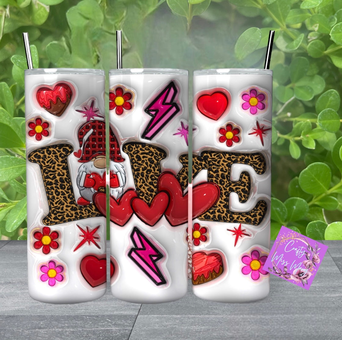 Gnome Love Tumbler With Hearts