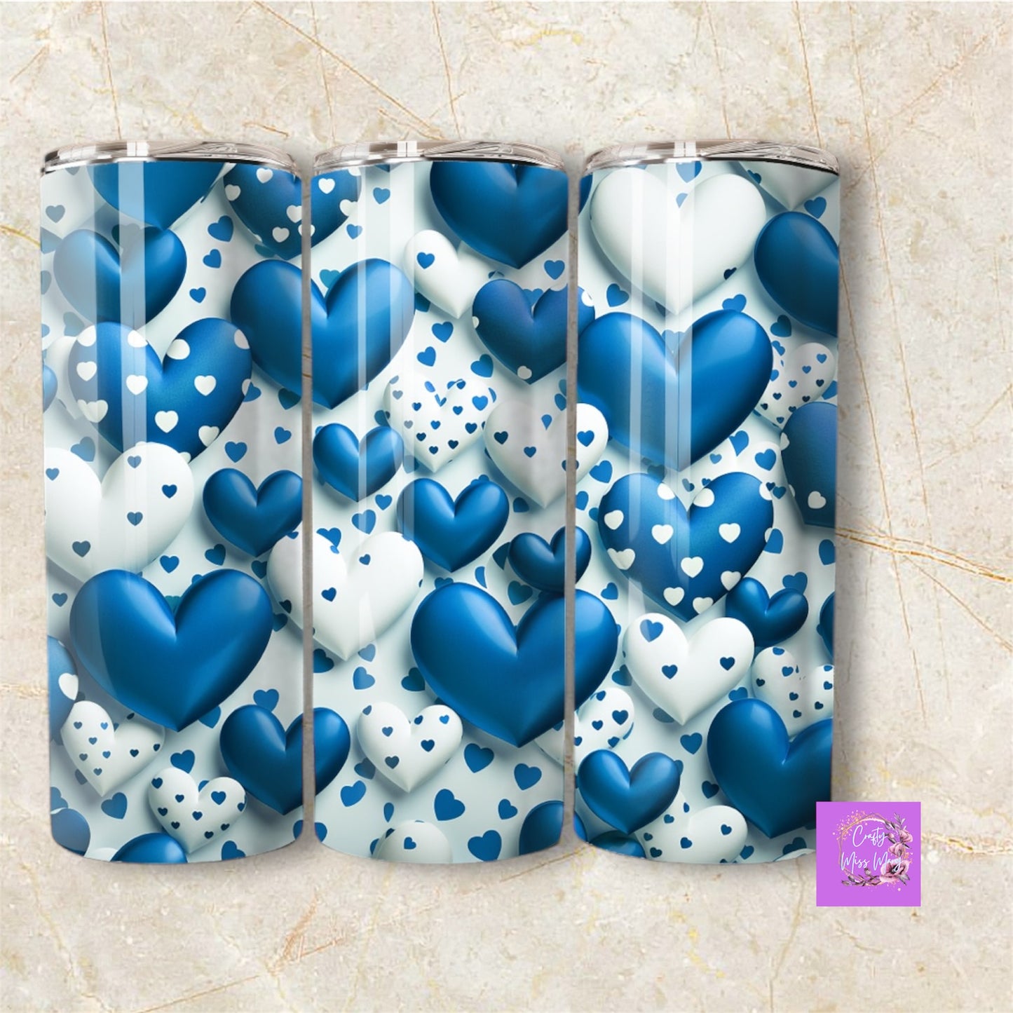 White & Blue Hearts-Tumbler